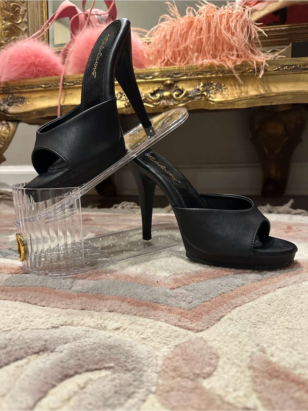Black Open-Toe High Heel Mules